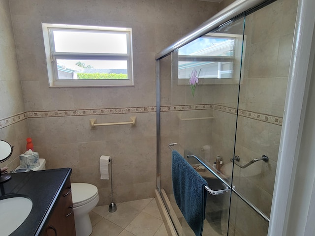 1821 N 50th Ave, Hollywood, FL 33021 - bathroom with vanity, tile patterned flooring, a stall shower, toilet, and tile walls