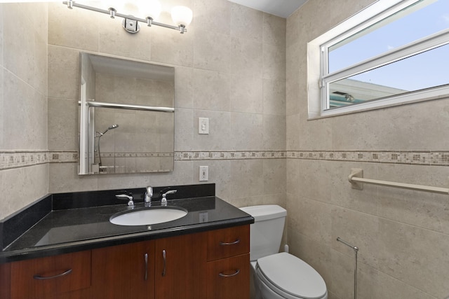 1821 N 50th Ave, Hollywood, FL 33021 - bathroom with tile walls, toilet, vanity, and a tile shower