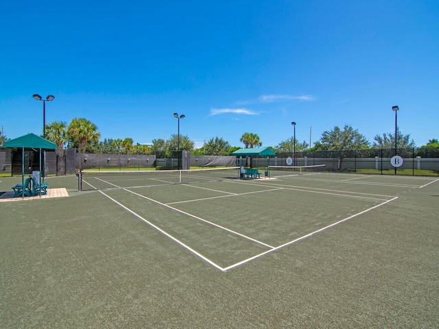 view of tennis court with fence