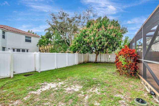 view of yard featuring a lanai and a fenced backyard