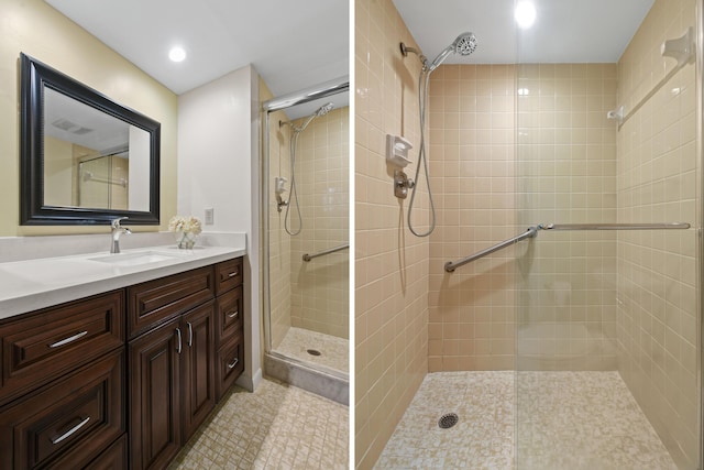 4640 Lucerne Lakes Blvd Unit 306, Lake Worth, FL 33467 - bathroom featuring tiled shower, vanity, and recessed lighting