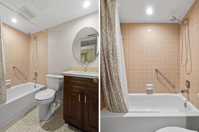 4640 Lucerne Lakes Blvd Unit 306, Lake Worth, FL 33467 - bathroom featuring shower / bath combination with curtain, toilet, vanity, and recessed lighting
