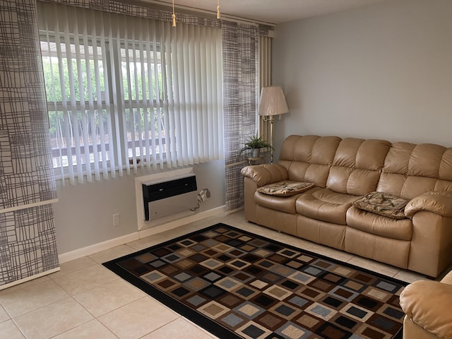 living room featuring light tile patterned floors