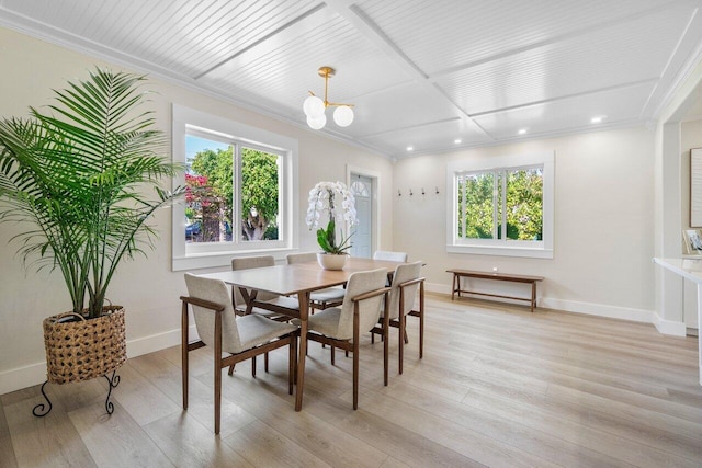 1630 N Ocean Breeze, Lake Worth Beach, FL 33460 - dining space with light wood-style floors, baseboards, crown molding, and recessed lighting