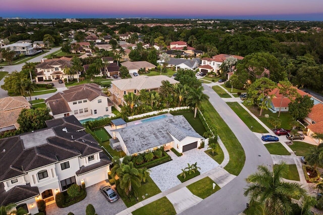 view of aerial view at dusk