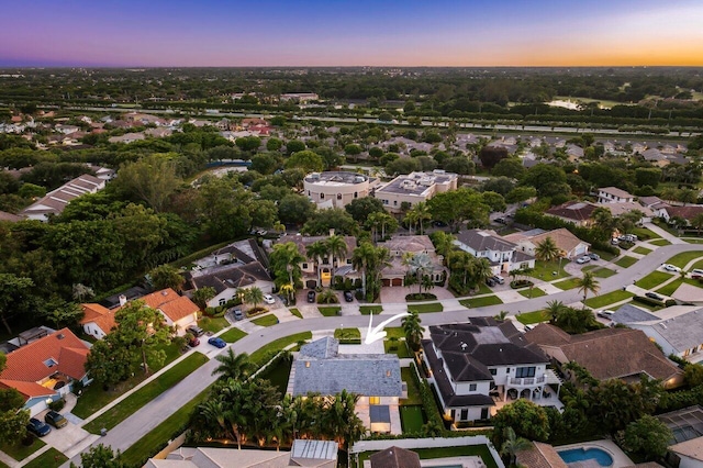 view of aerial view at dusk