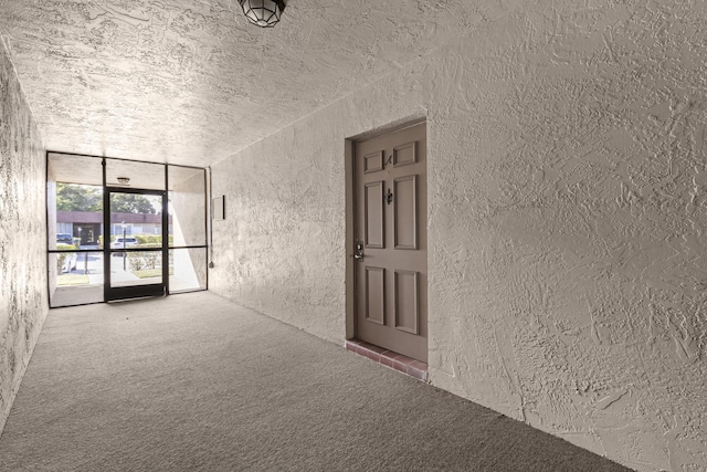 empty room featuring carpet flooring and a textured wall