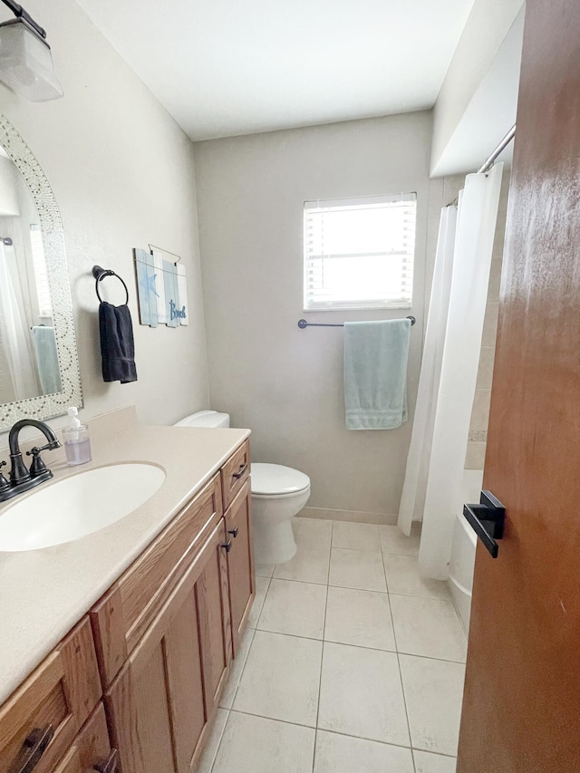 bathroom with tile patterned floors, toilet, and vanity