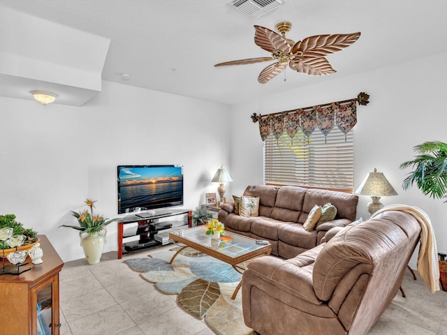 living room with ceiling fan