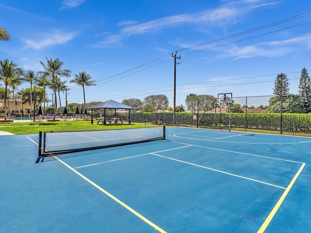 view of sport court with a gazebo and basketball court