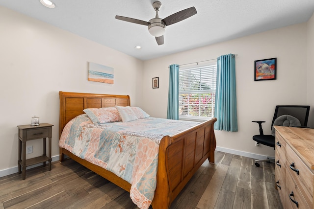 7087 Lombardy St, Boynton Beach, FL 33472 - bedroom featuring dark wood finished floors, recessed lighting, baseboards, and ceiling fan