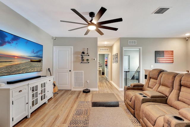 living room featuring light wood-type flooring and visible vents