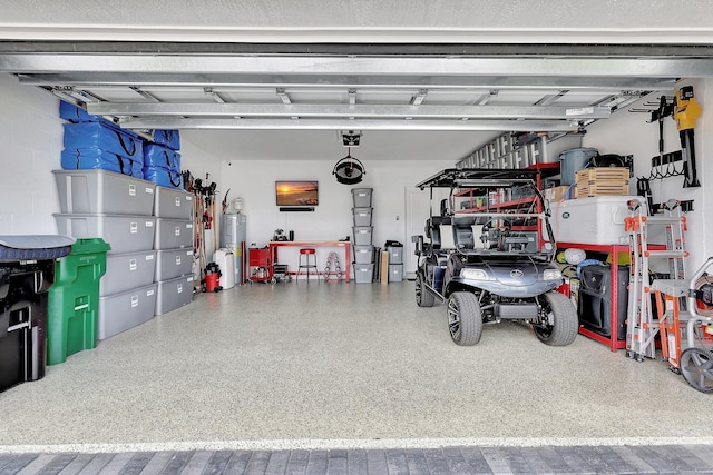 garage featuring electric water heater