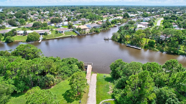 aerial view featuring a water view and a residential view