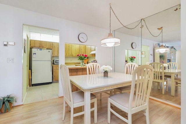 dining space with light hardwood / wood-style flooring