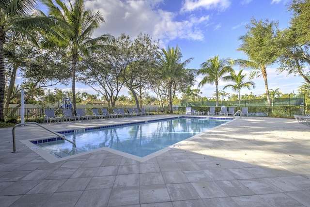 view of swimming pool with a patio