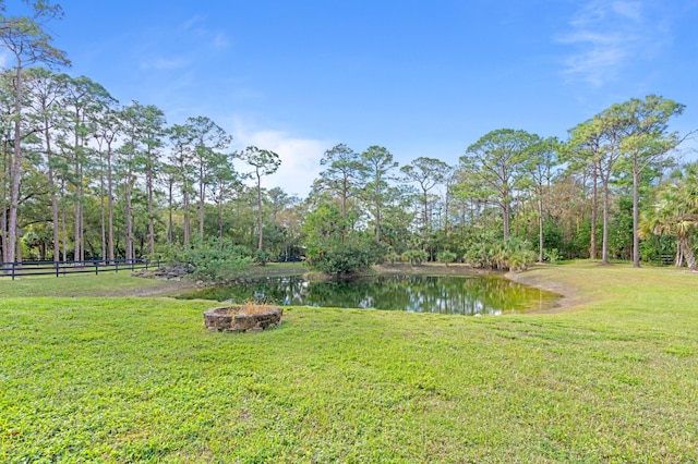 view of yard with a water view