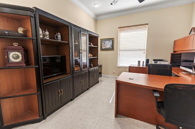 tiled office space with ornamental molding