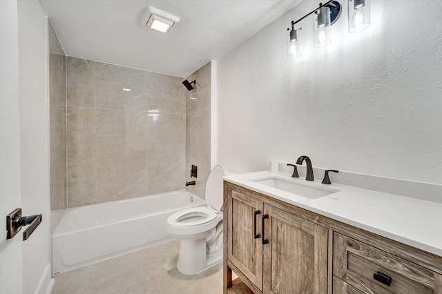 full bathroom with vanity, toilet, tile patterned floors, and tiled shower / bath