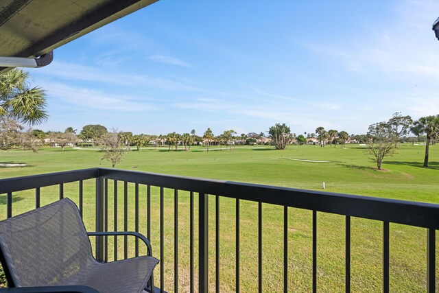 balcony featuring golf course view