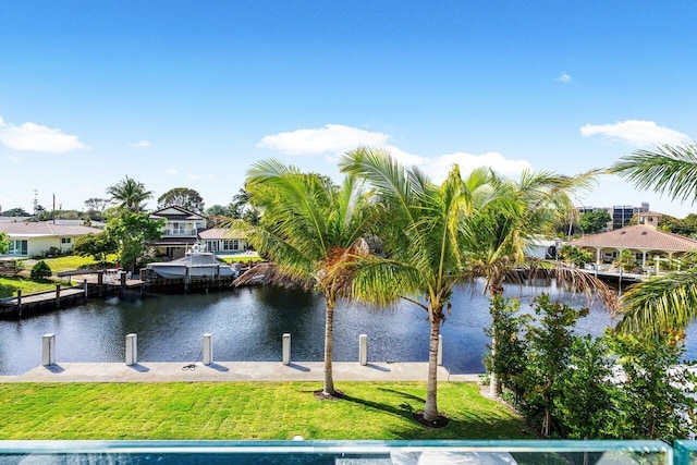 water view featuring a dock