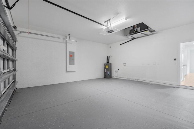 604 Lake Ave, Lehigh Acres, FL 33972 - garage featuring water heater, electric panel, and a garage door opener