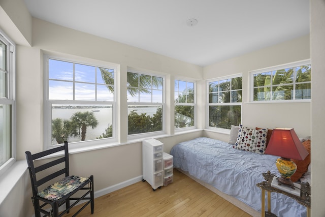 bedroom with light hardwood / wood-style flooring