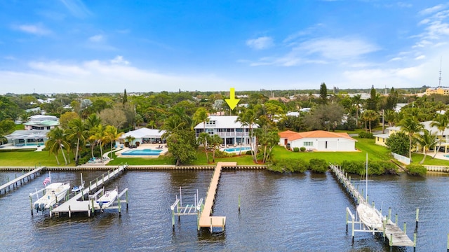 view of dock with a water view