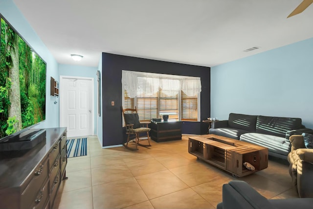 living room featuring light tile patterned floors