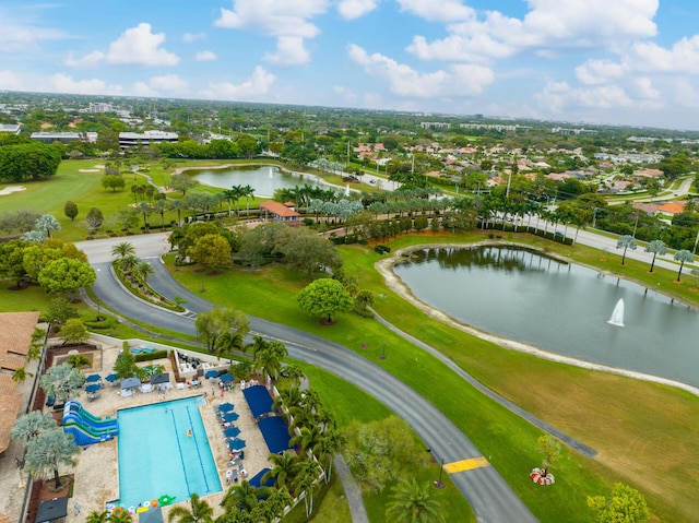 aerial view with a water view