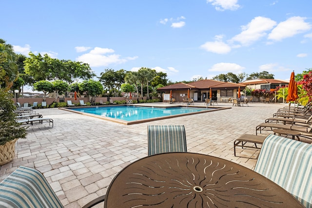 view of swimming pool with a patio area