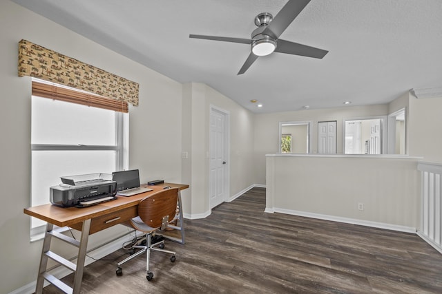 3036 Calle Valencia, West Palm Beach, FL 33409 - office area featuring dark wood-style floors, ceiling fan, and baseboards