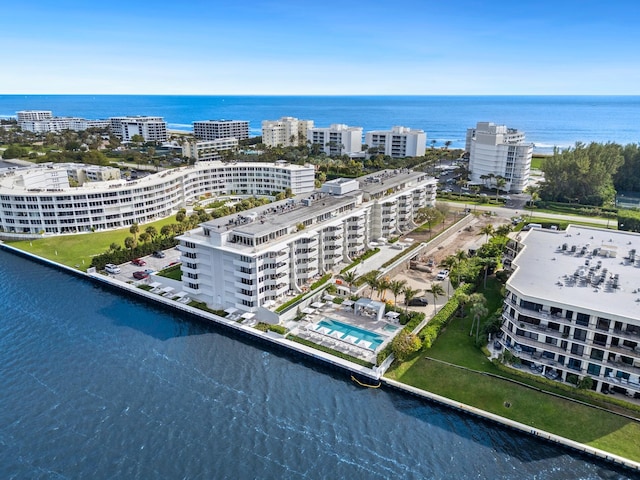 bird's eye view with a water view and a city view