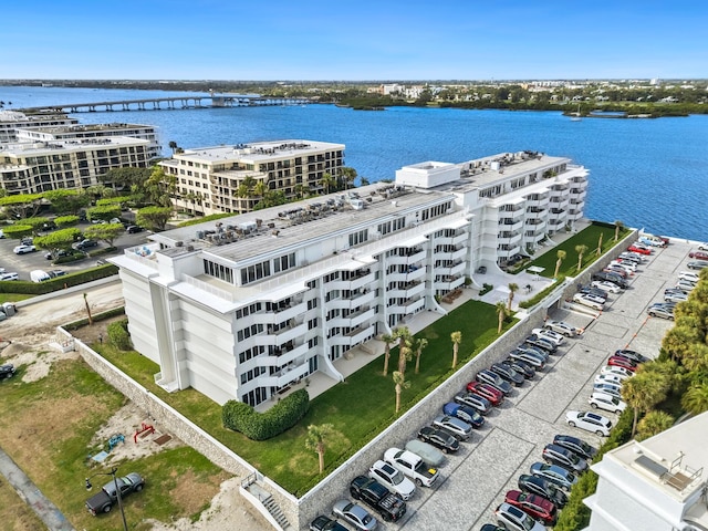 bird's eye view with a water view and a city view