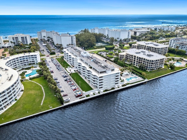 bird's eye view with a water view and a city view