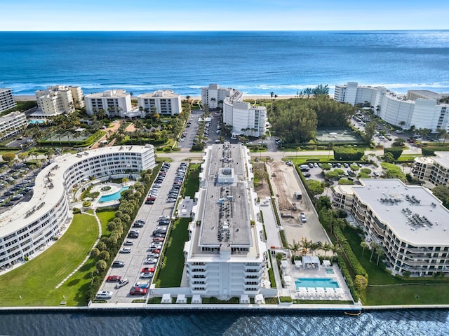 bird's eye view with a water view and a view of city