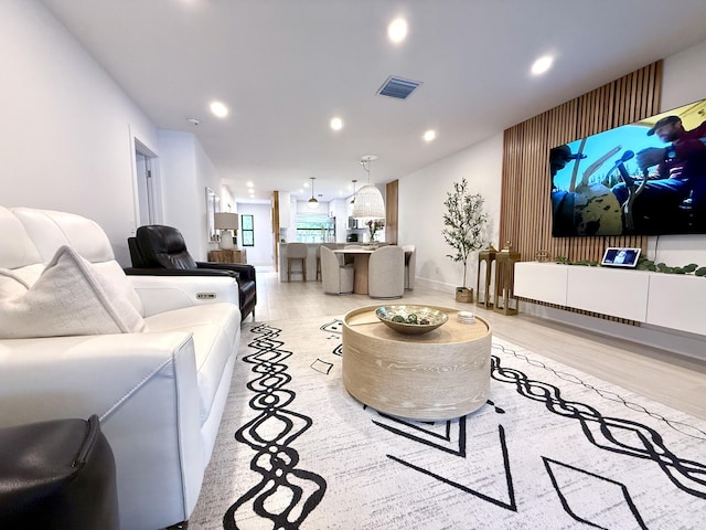 living room featuring light wood-type flooring