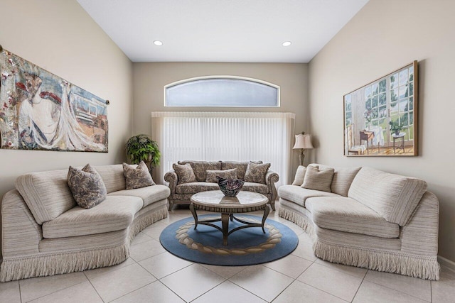 living room with light tile patterned floors