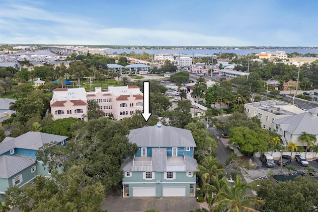 bird's eye view featuring a water view