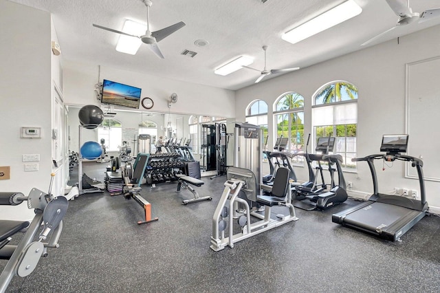 10079 Diamond Lake Rd, Boynton Beach, FL 33437 - workout area with ceiling fan and a textured ceiling