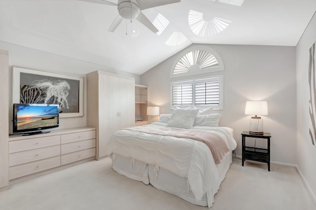 15334 Strathearn Dr Unit 12104, Delray Beach, FL 33446 - bedroom featuring light colored carpet, lofted ceiling, and ceiling fan