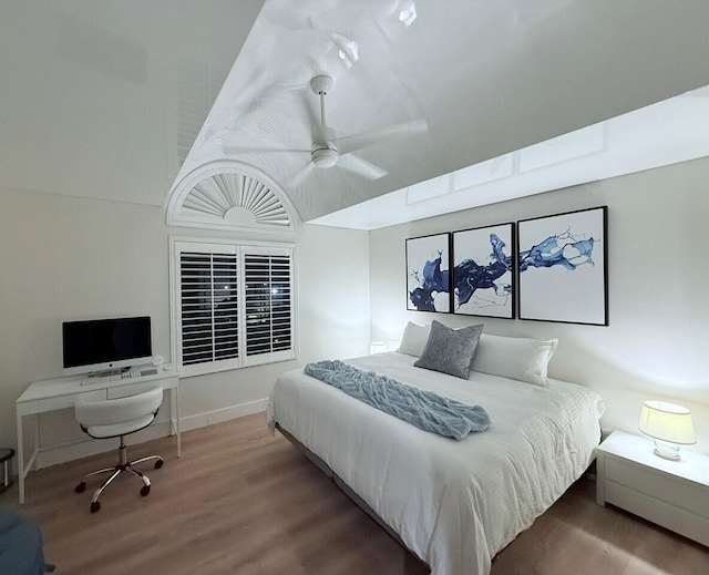 15334 Strathearn Dr Unit 12104, Delray Beach, FL 33446 - bedroom with wood finished floors, an office area, lofted ceiling, and ceiling fan