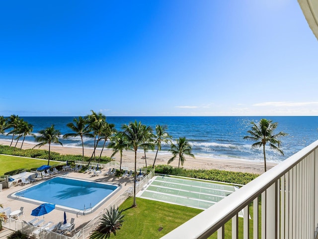 exterior space featuring a beach view