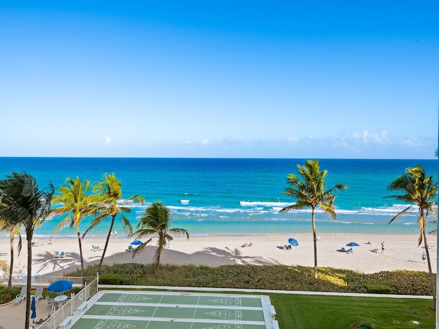 property view of water featuring a view of the beach