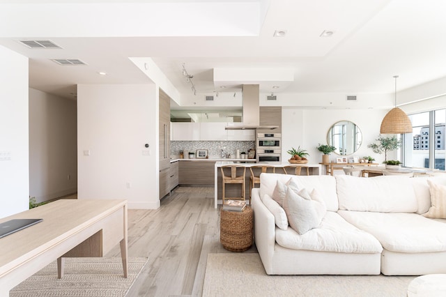 living room with light wood-type flooring