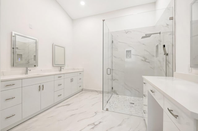 bathroom with vanity and an enclosed shower