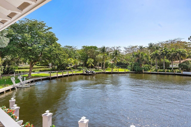 view of water feature with a boat dock