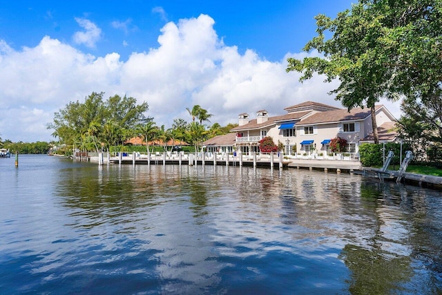 view of dock with a water view