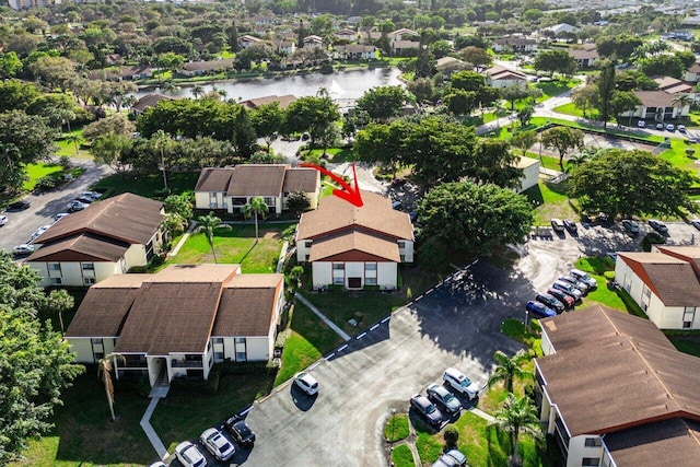 bird's eye view featuring a water view