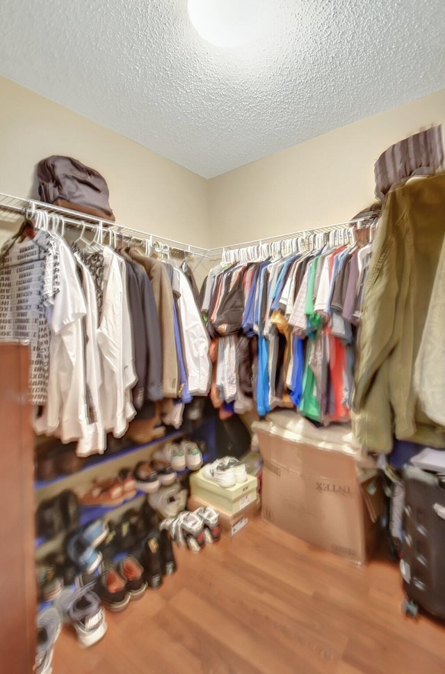 walk in closet with wood finished floors